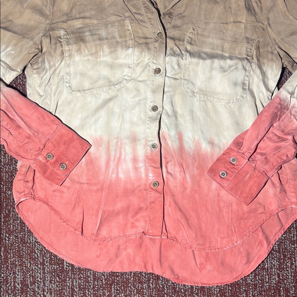 Cloth & Stone for Anthropologie brown/coral dip dye loose fit long sleeve blouse - Picture 4 of 14